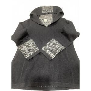 Aspen Grey and White Cotton Blend Geometric Patterned Hooded Sweater XS
